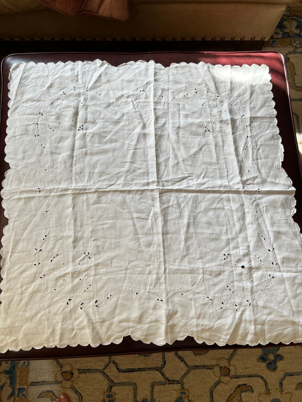 White Laser Cut Cotton Square Table Topper Cloth